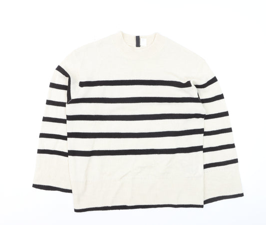 DIVIDED Men’s Ivory Black Striped Crew Neck Acrylic Jumper XS