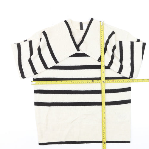 DIVIDED Men’s Ivory Black Striped Crew Neck Acrylic Jumper XS