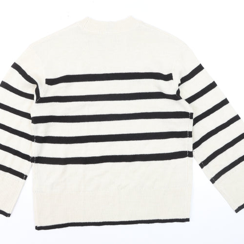 DIVIDED Men’s Ivory Black Striped Crew Neck Acrylic Jumper XS