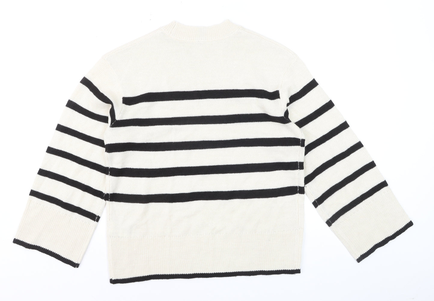 DIVIDED Men’s Ivory Black Striped Crew Neck Acrylic Jumper XS