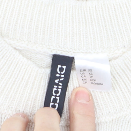 DIVIDED Men’s Ivory Black Striped Crew Neck Acrylic Jumper XS