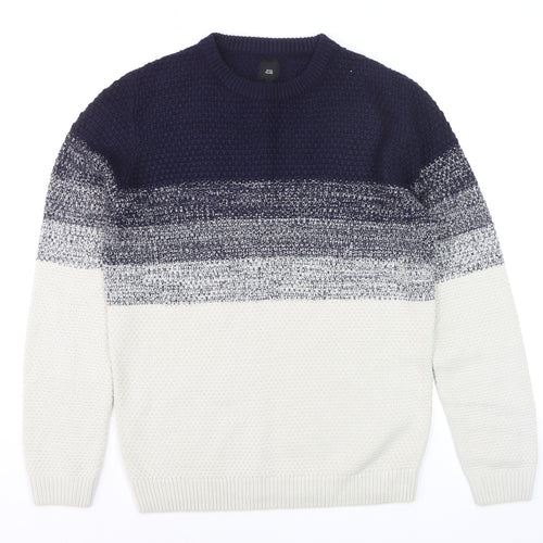 River Island Men's Blue Striped Knit Jumper Size S Crew Neck