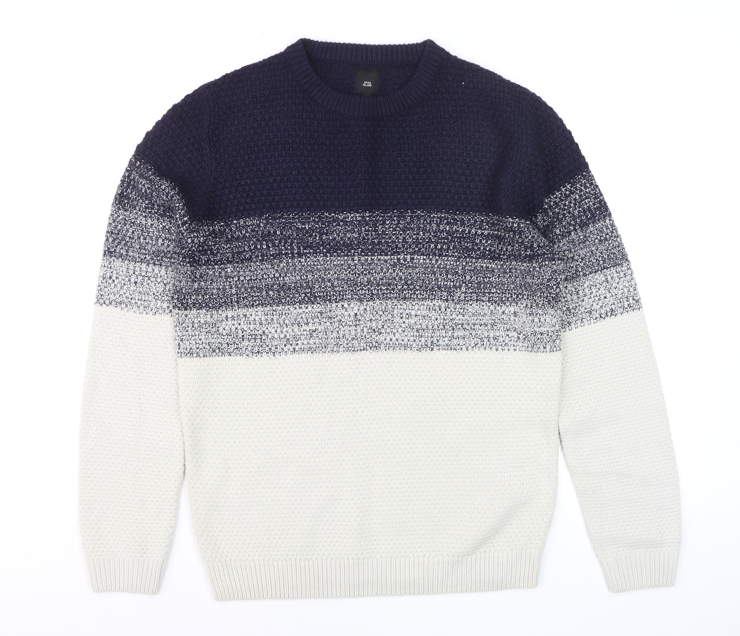 River Island Men's Blue Striped Knit Jumper Size S Crew Neck