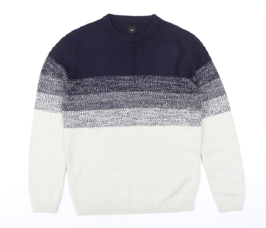 River Island Men's Blue Striped Knit Jumper Size S Crew Neck