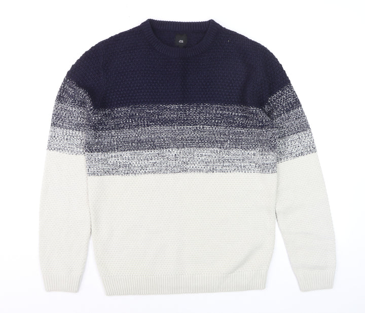 River Island Men's Blue Striped Knit Jumper Size S Crew Neck