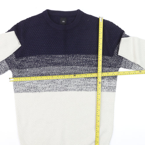 River Island Men's Blue Striped Knit Jumper Size S Crew Neck