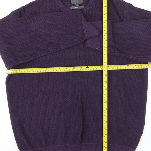 Marks and Spencer Men's Purple Tailored Fit Cotton Knit Jumper Size L