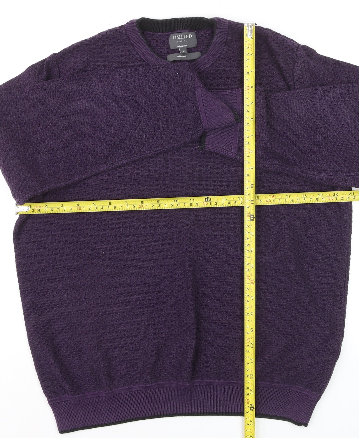 Marks and Spencer Men's Purple Tailored Fit Cotton Knit Jumper Size L