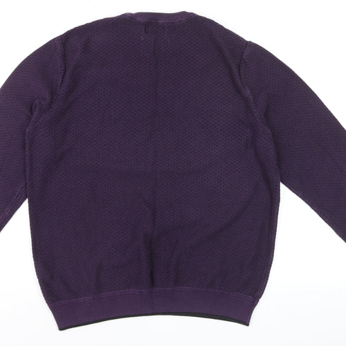 Marks and Spencer Men's Purple Tailored Fit Cotton Knit Jumper Size L