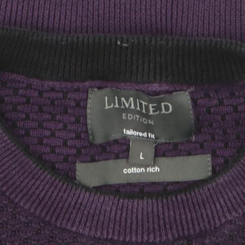 Marks and Spencer Men's Purple Tailored Fit Cotton Knit Jumper Size L