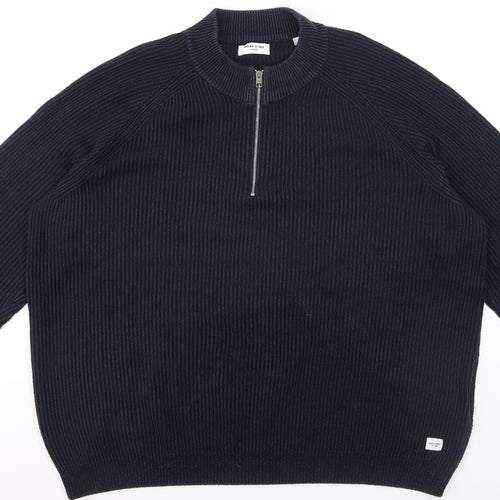 Jack & Jones Men's Blue 3XL Half Zip Knit Jumper