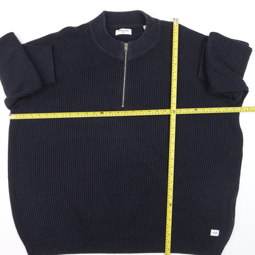 Jack & Jones Men's Blue 3XL Half Zip Knit Jumper