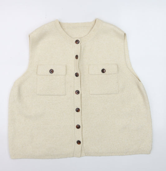 Marks and Spencer Women Beige Knit Button Vest XL Sleeveless Jumper