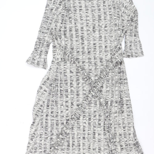 Anonymous Women Grey Black Size 16 Wrap Midi Dress 3/4 Sleeve