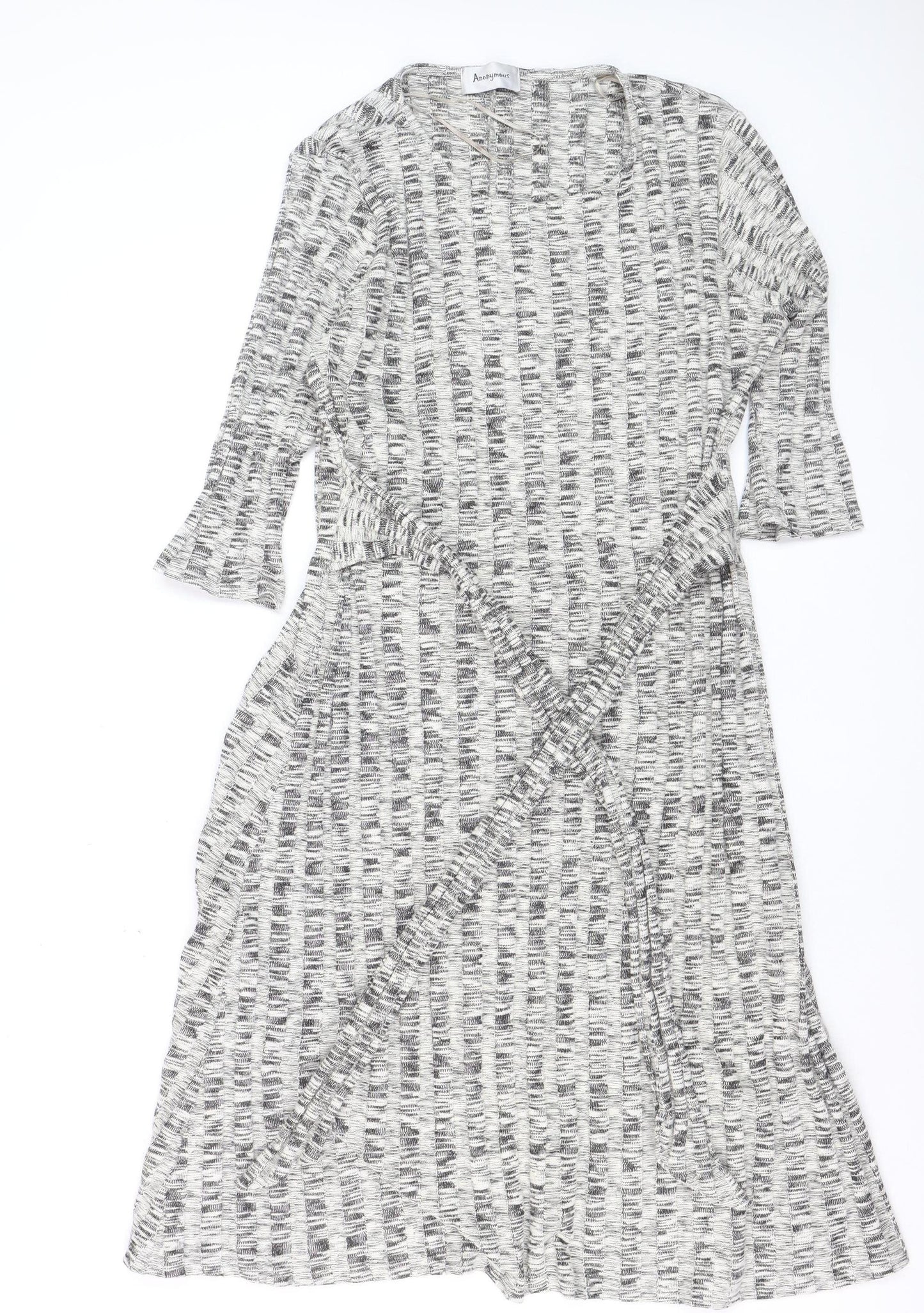 Anonymous Women Grey Black Size 16 Wrap Midi Dress 3/4 Sleeve