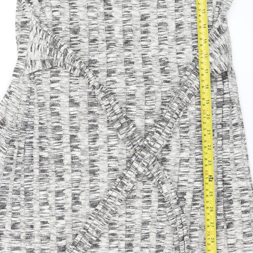 Anonymous Women Grey Black Size 16 Wrap Midi Dress 3/4 Sleeve
