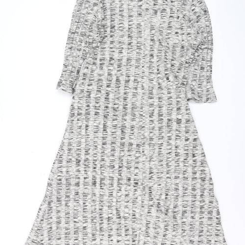 Anonymous Women Grey Black Size 16 Wrap Midi Dress 3/4 Sleeve