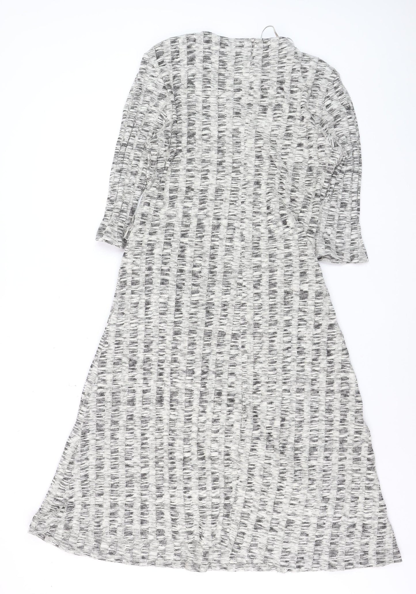 Anonymous Women Grey Black Size 16 Wrap Midi Dress 3/4 Sleeve