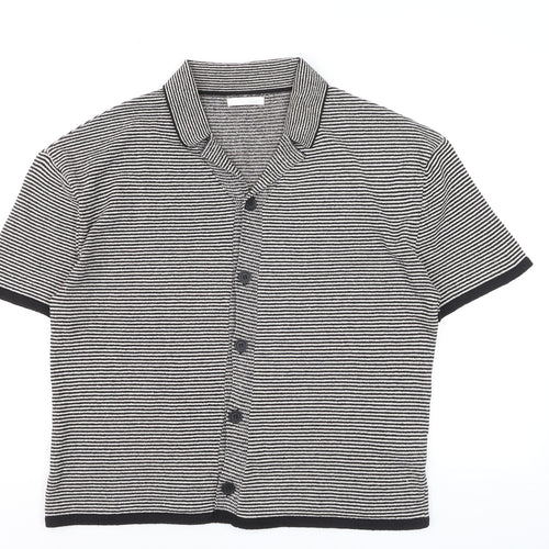 Zara Men’s Black Striped Knit Short Sleeve Polo Shirt Size M