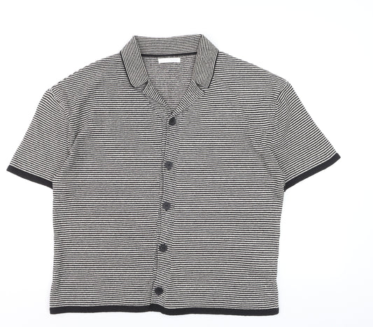 Zara Men’s Black Striped Knit Short Sleeve Polo Shirt Size M