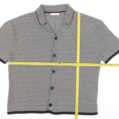 Zara Men’s Black Striped Knit Short Sleeve Polo Shirt Size M