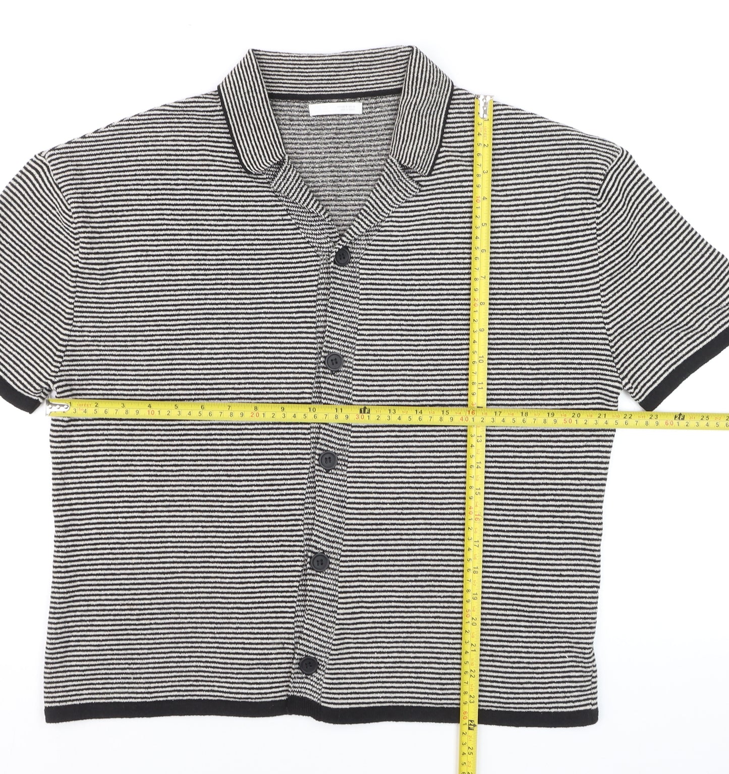 Zara Men’s Black Striped Knit Short Sleeve Polo Shirt Size M