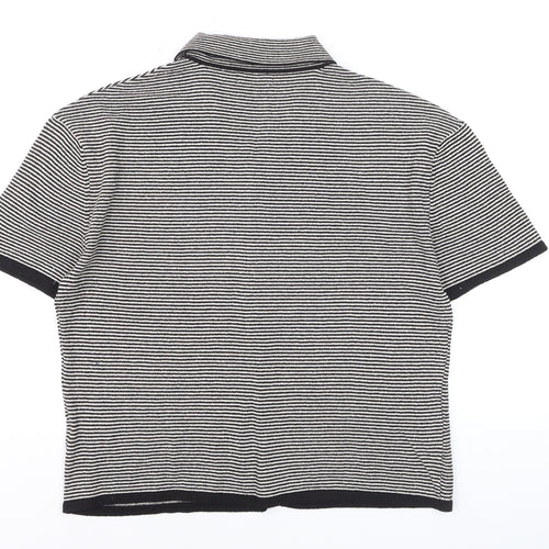 Zara Men’s Black Striped Knit Short Sleeve Polo Shirt Size M
