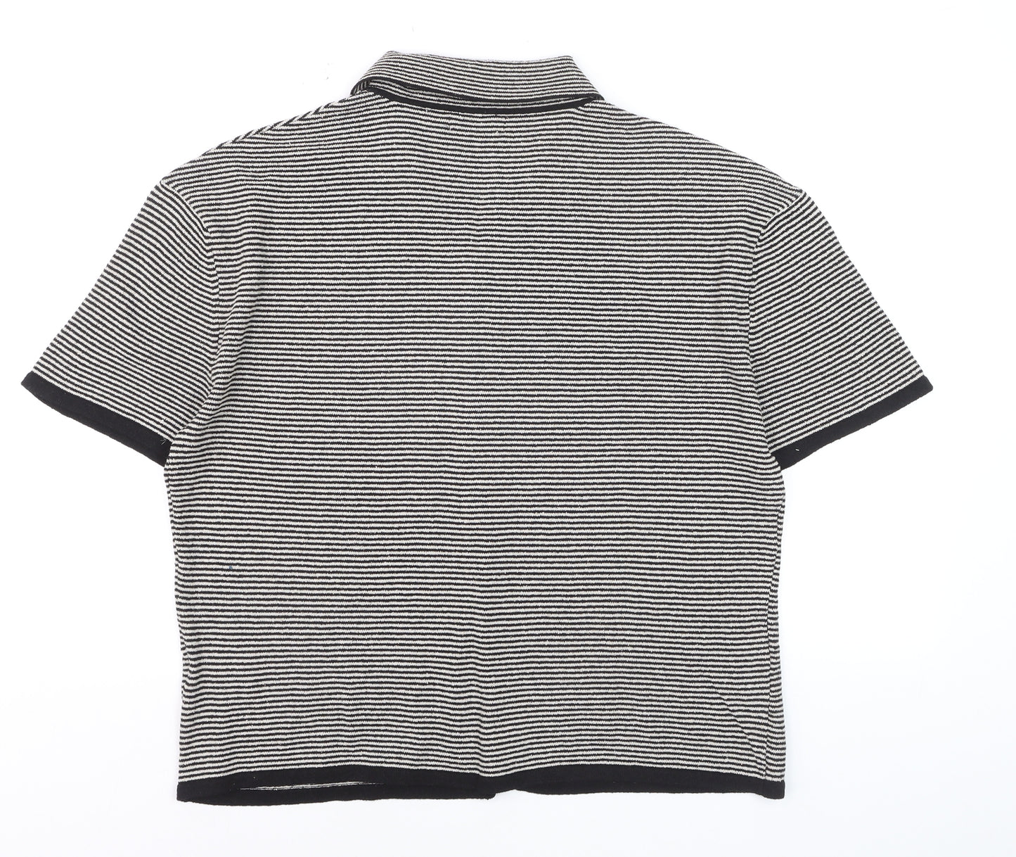 Zara Men’s Black Striped Knit Short Sleeve Polo Shirt Size M