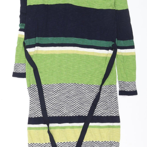 Next Women’s Green Striped Jumper Dress Size 10 Knit V-Neck Belted