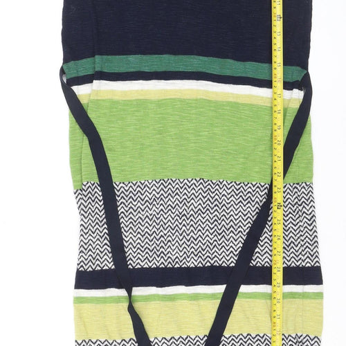 Next Women’s Green Striped Jumper Dress Size 10 Knit V-Neck Belted