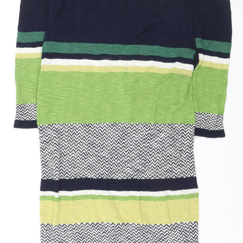 Next Women’s Green Striped Jumper Dress Size 10 Knit V-Neck Belted