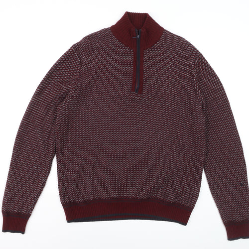 Marks and Spencer Blue Harbour Women's Red 1/2 Zip Wool Jumper L
