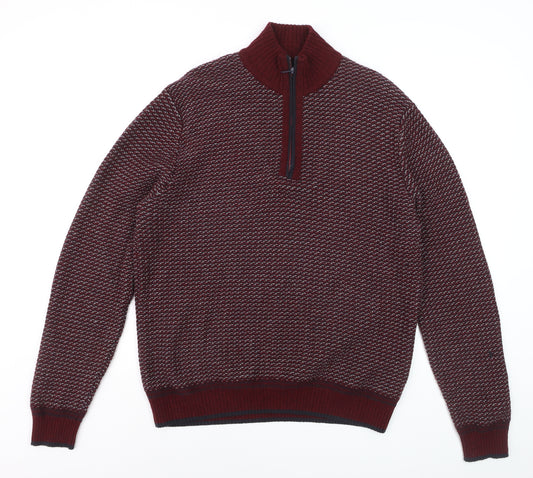 Marks and Spencer Blue Harbour Women's Red 1/2 Zip Wool Jumper L