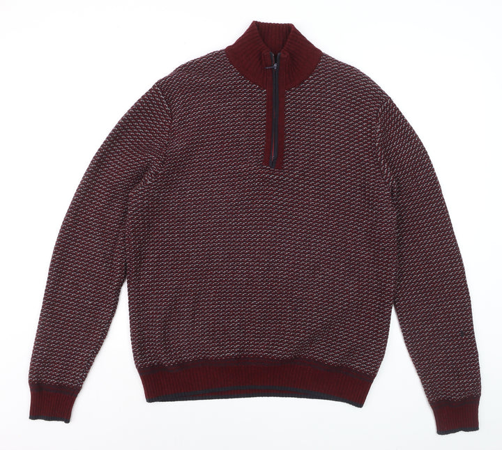 Marks and Spencer Blue Harbour Women's Red 1/2 Zip Wool Jumper L