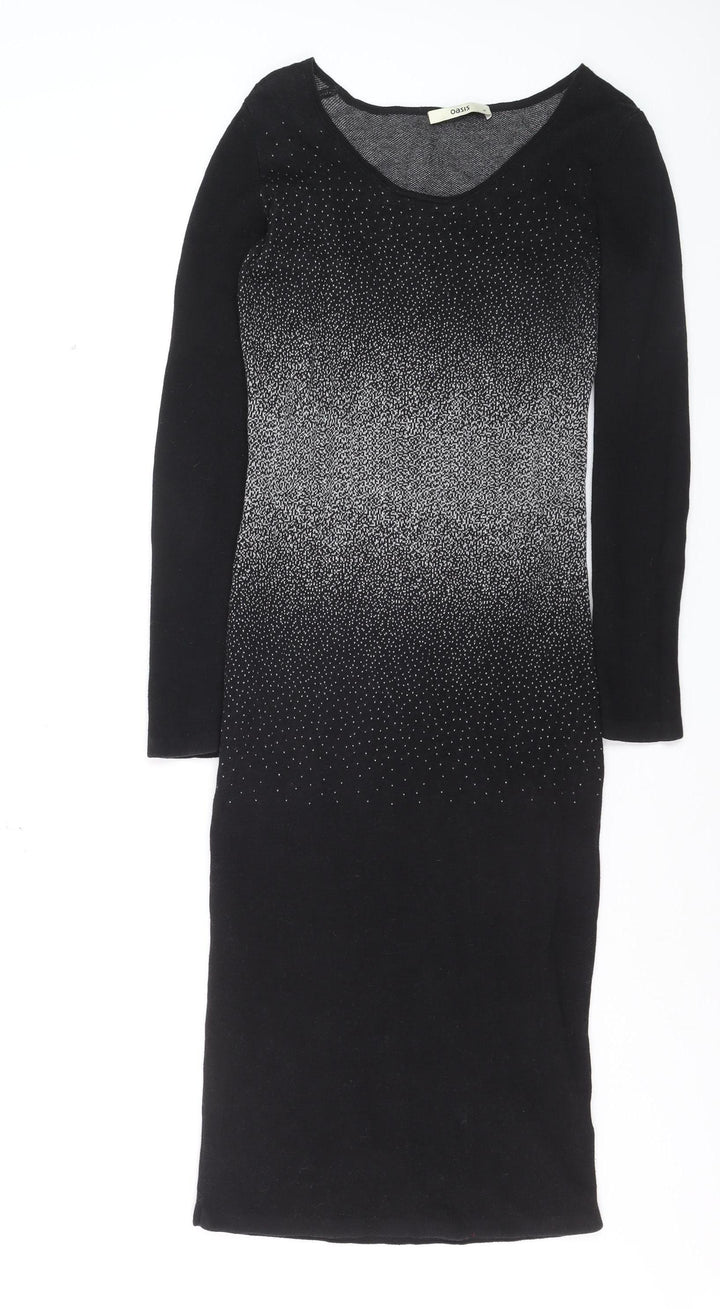 Oasis Women Black Bodycon Knit Sequin Dress Size M