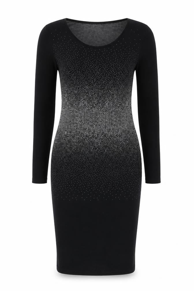 Front view of Oasis Women Black Bodycon Knit Sequin Dress, size M