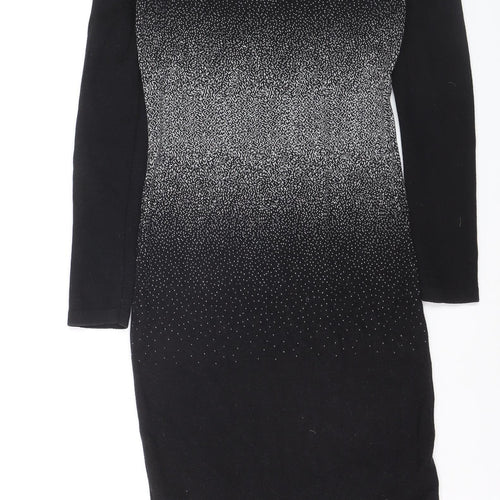 Oasis Women Black Bodycon Knit Sequin Dress Size M