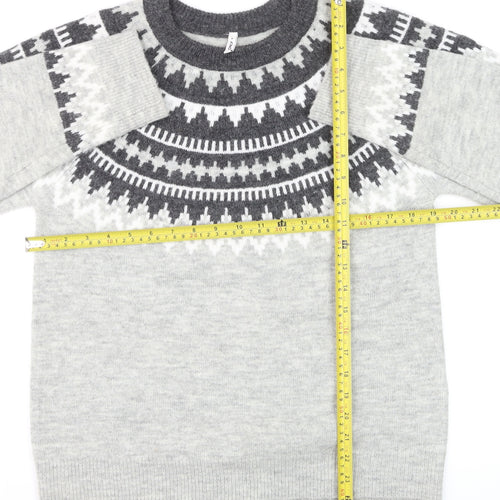 ONLY Men’s Grey Fair Isle Wool Jumper Size M Crew Neck Winter Knit