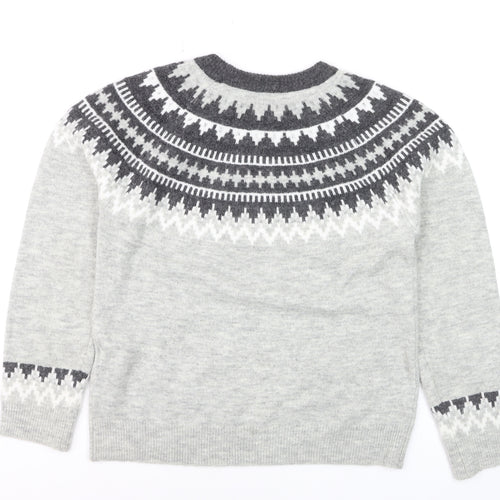 ONLY Men’s Grey Fair Isle Wool Jumper Size M Crew Neck Winter Knit