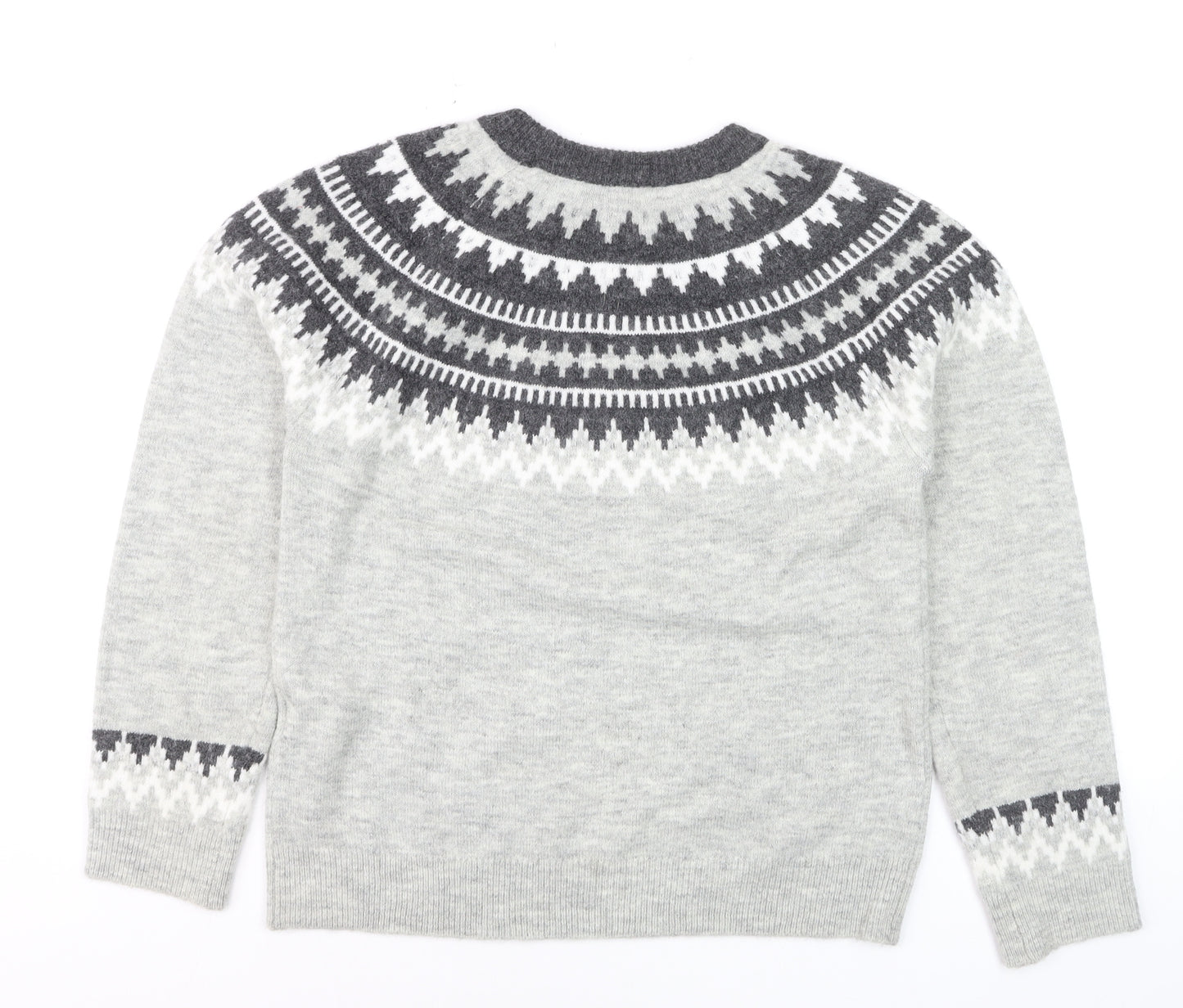 ONLY Men’s Grey Fair Isle Wool Jumper Size M Crew Neck Winter Knit