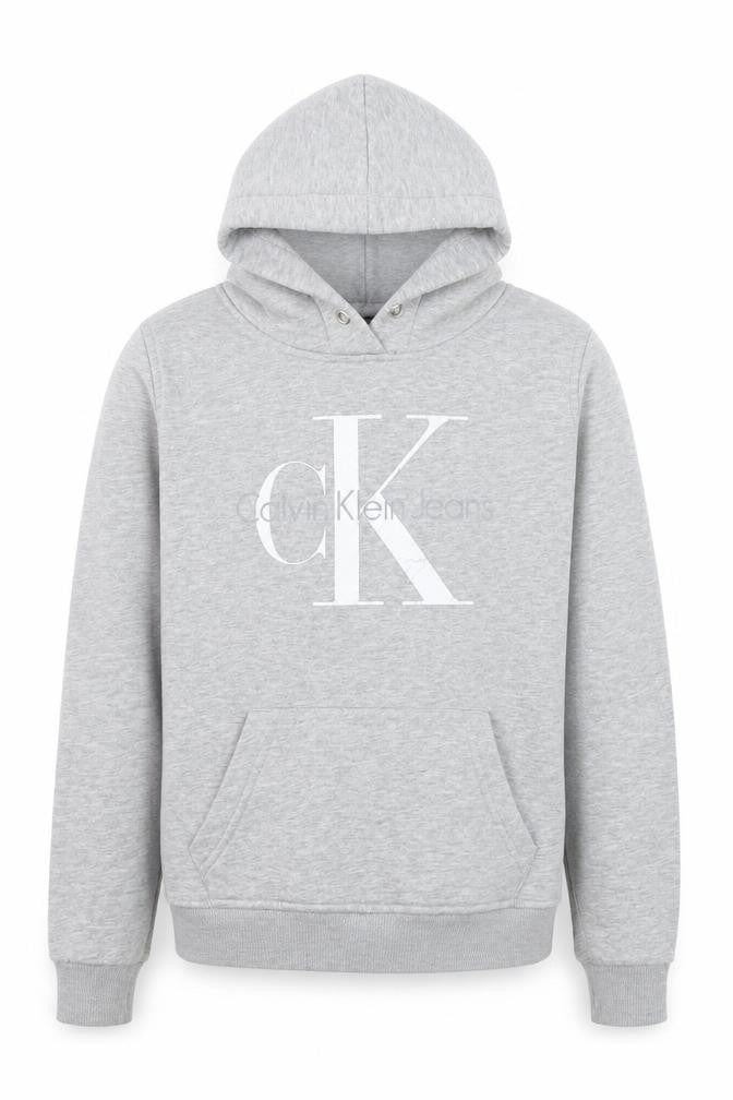 Front view of Calvin Klein Jeans Women's Grey Hoodie Medium Cotton Pullover