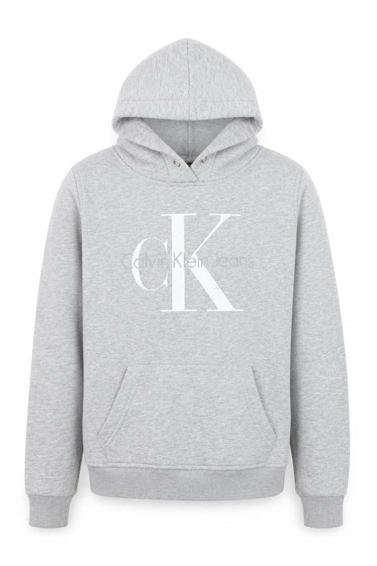 Front view of Calvin Klein Jeans Women's Grey Hoodie Medium Cotton Pullover