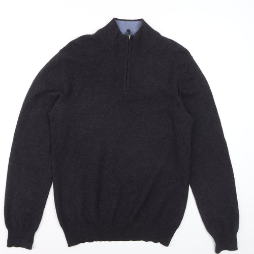 John Lewis Men's Black Cashmere 1/2 Zip High Neck Jumper M