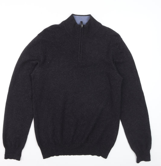 John Lewis Men's Black Cashmere 1/2 Zip High Neck Jumper M