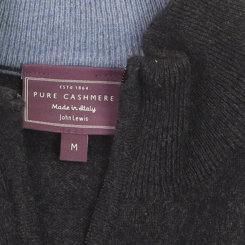 John Lewis Men's Black Cashmere 1/2 Zip High Neck Jumper M