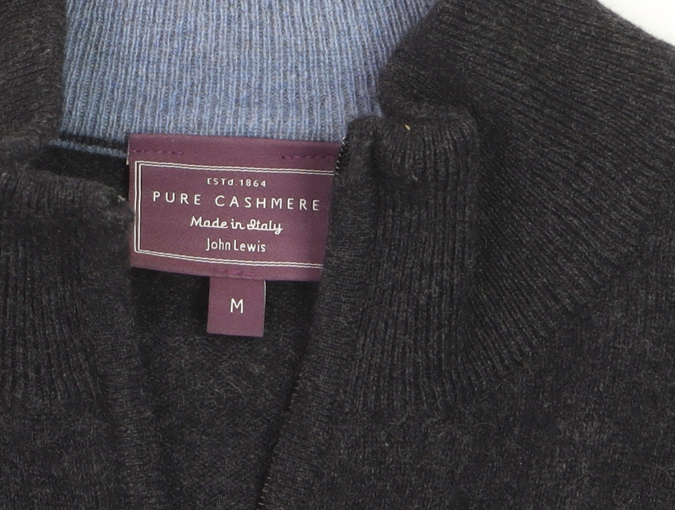 John Lewis Men's Black Cashmere 1/2 Zip High Neck Jumper M
