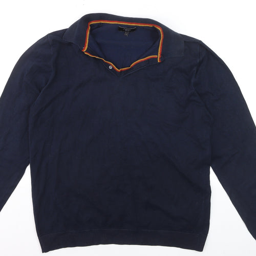 Next Men Blue Collared Long Sleeve Cotton Knit Jumper L