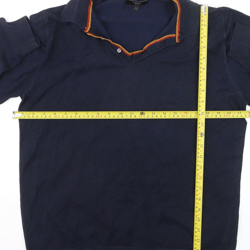 Next Men Blue Collared Long Sleeve Cotton Knit Jumper L