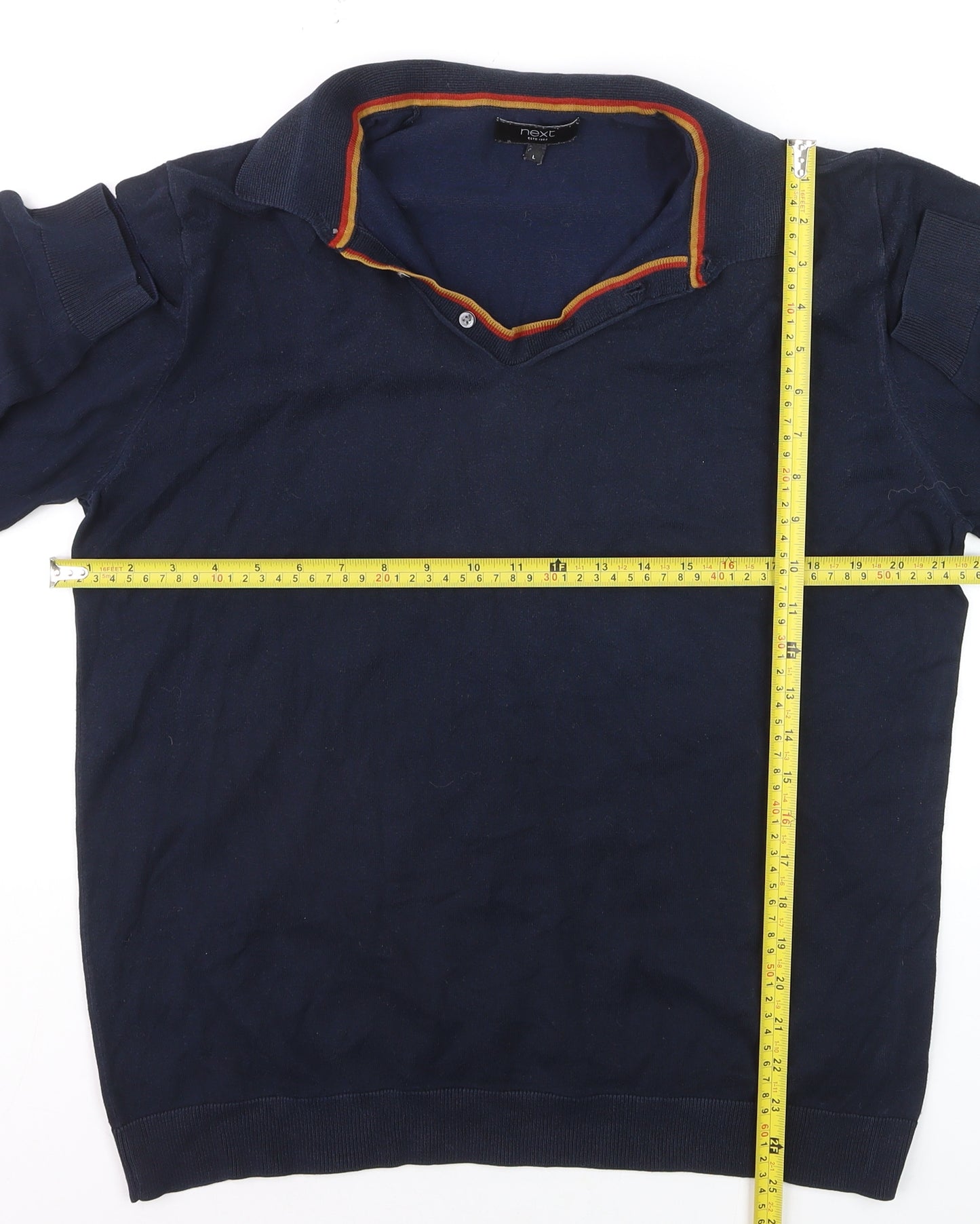 Next Men Blue Collared Long Sleeve Cotton Knit Jumper L