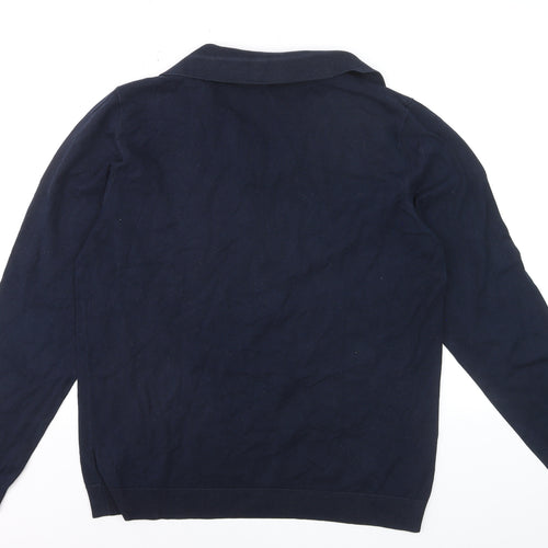 Next Men Blue Collared Long Sleeve Cotton Knit Jumper L